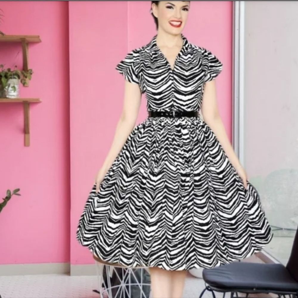 BERNIE DEXTER zebra print Kelly cap sleeve fit and flare pinup retro dress S